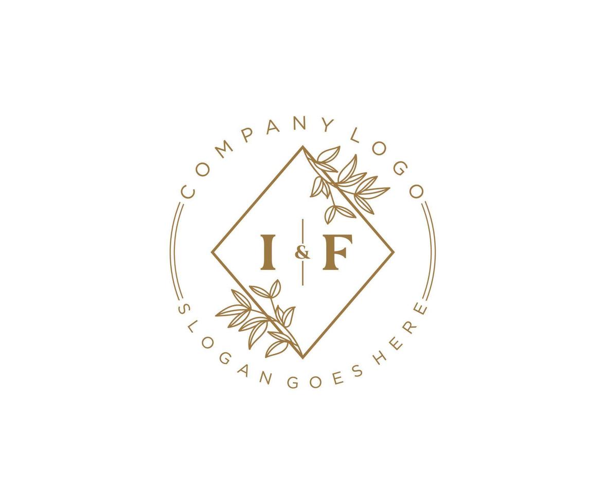 initial IF letters Beautiful floral feminine editable premade monoline logo suitable for spa salon skin hair beauty boutique and cosmetic company. vector