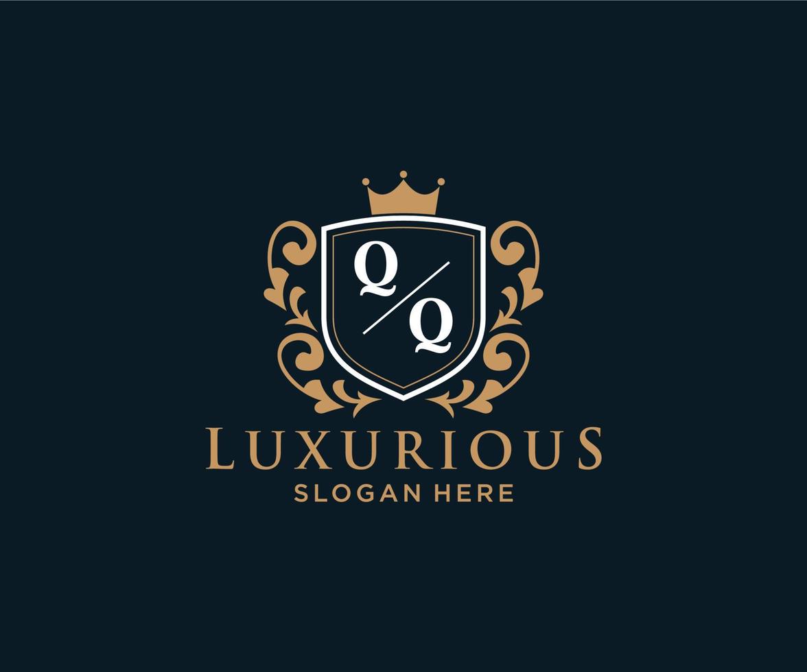 Initial QQ Letter Royal Luxury Logo template in vector art for Restaurant, Royalty, Boutique, Cafe, Hotel, Heraldic, Jewelry, Fashion and other vector illustration.