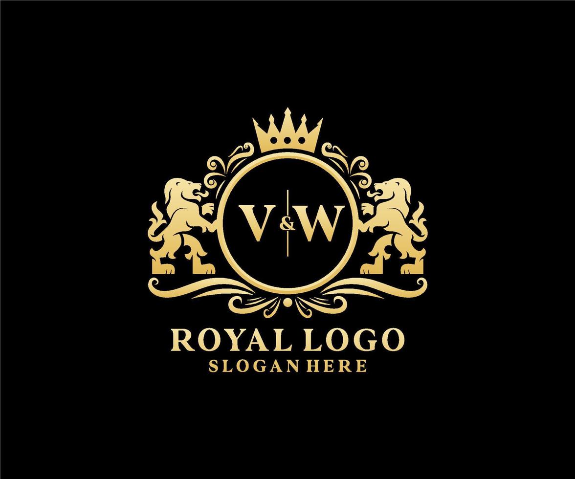 plantilla de logotipo de lujo real de león de letra vw inicial en arte vectorial para restaurante, realeza, boutique, cafetería, hotel, heráldico, joyería, moda y otras ilustraciones vectoriales. vector