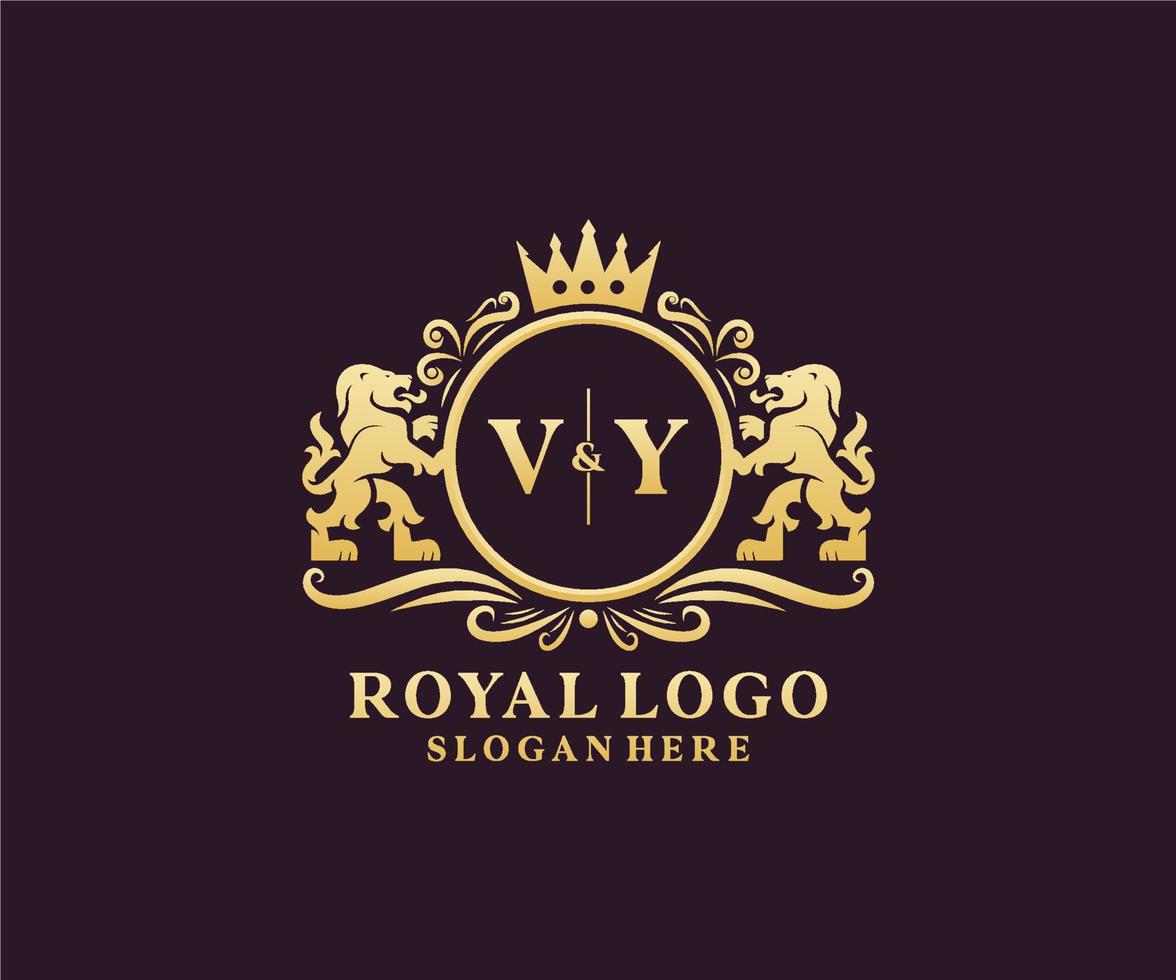 Initial VY Letter Lion Royal Luxury Logo template in vector art for Restaurant, Royalty, Boutique, Cafe, Hotel, Heraldic, Jewelry, Fashion and other vector illustration.