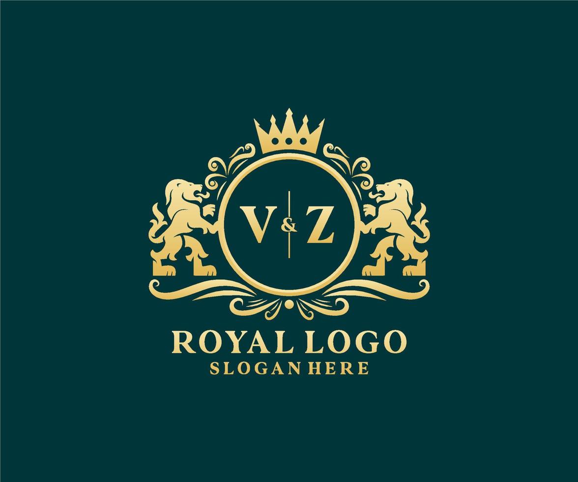 Initial VZ Letter Lion Royal Luxury Logo template in vector art for Restaurant, Royalty, Boutique, Cafe, Hotel, Heraldic, Jewelry, Fashion and other vector illustration.