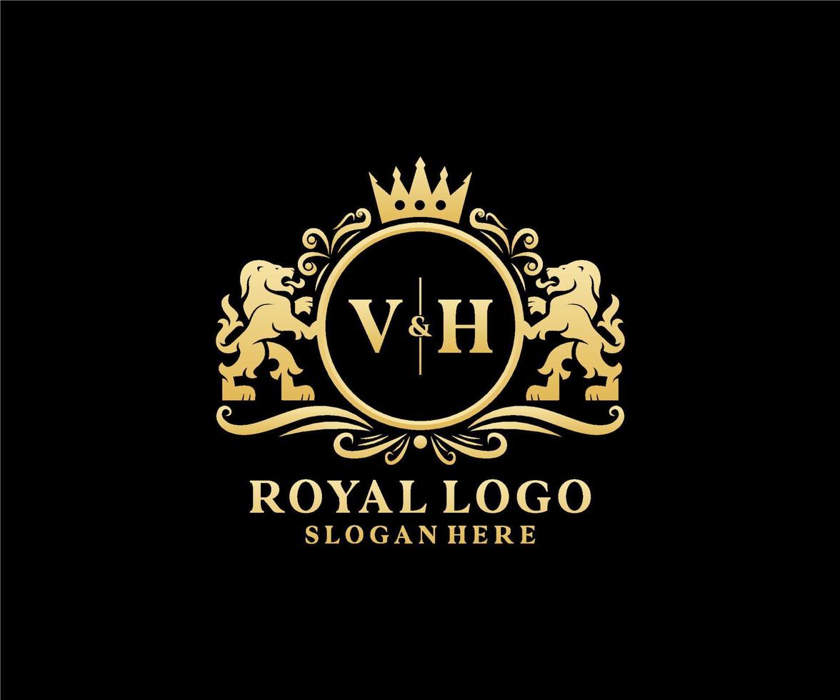 plantilla de logotipo de lujo real de león de letra vh inicial en arte vectorial para restaurante, realeza, boutique, cafetería, hotel, heráldica, joyería, moda y otras ilustraciones vectoriales. vector