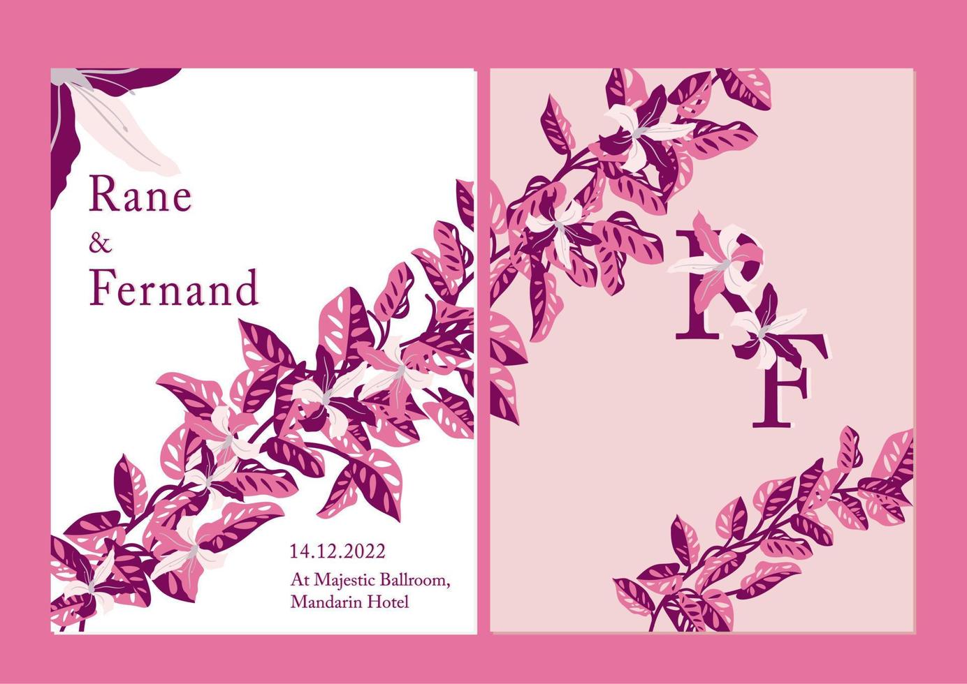 viva magenta floral leaves wedding invitation card vector