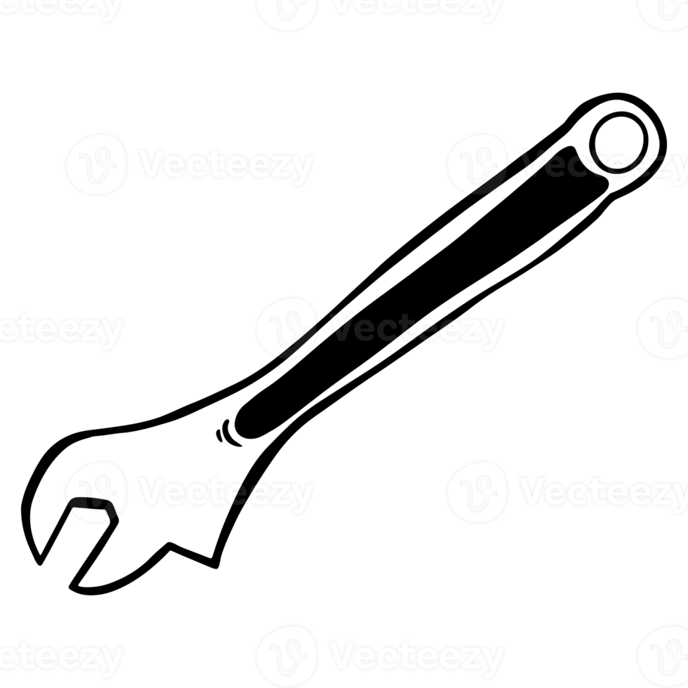 Ajustable clé contour, main tiré contour illustration, construction et savoir-faire outil élément png