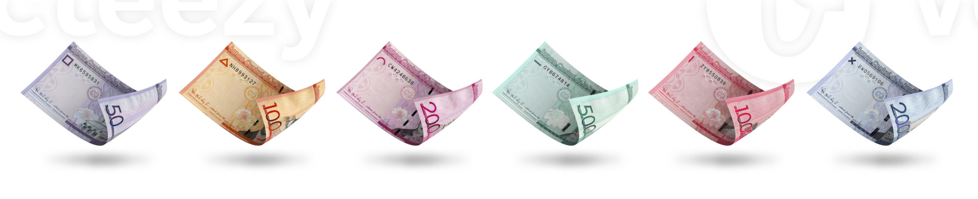 Set of Dominican peso notes in different denomination. 3d illustration png