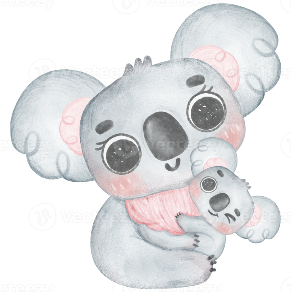 süß kawaii glücklich Lächeln Wärme Liebe Koala Baby und Mama Umarmung und kuscheln Kind Aquarell, Mutter Tag, png