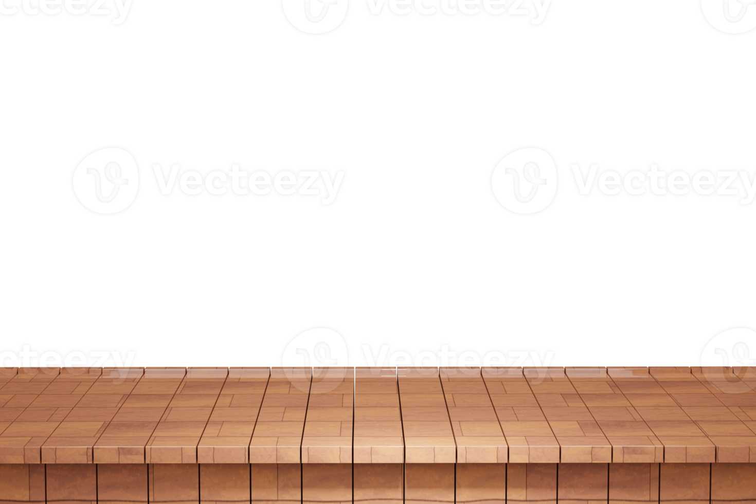 Wooden table, wood table top front view 3d render isolated png