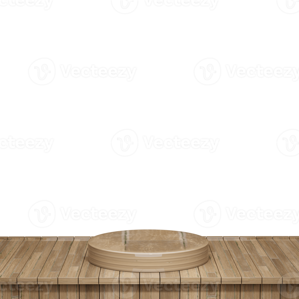 Wooden table, wood table top front view 3d render isolated png