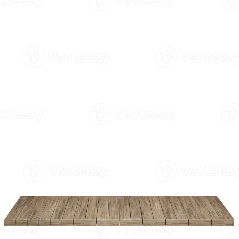 Wooden table, wood table top front view 3d render isolated png
