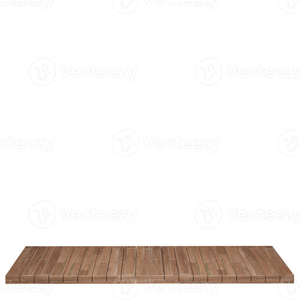 Wooden table, wood table top front view 3d render isolated png