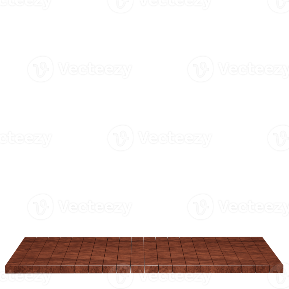 Wooden table, wood table top front view 3d render isolated png