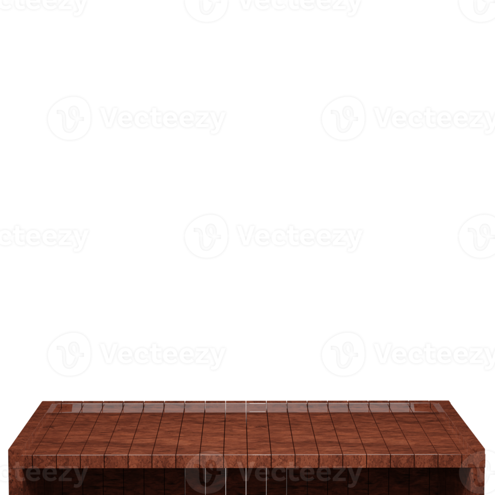 Wooden table, wood table top front view 3d render isolated png