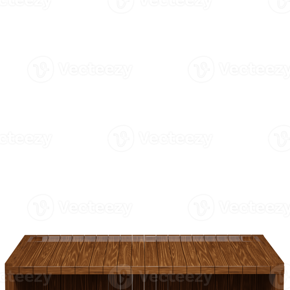 Wooden table, wood table top front view 3d render isolated png