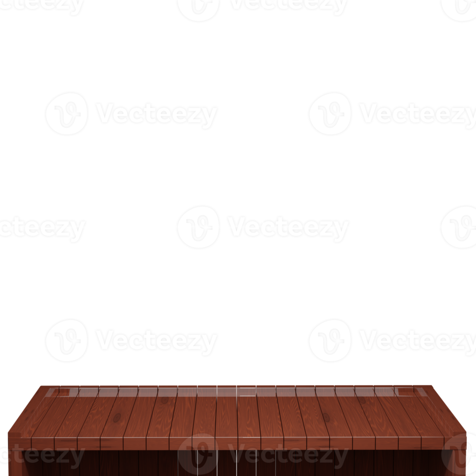 Wooden table, wood table top front view 3d render isolated png