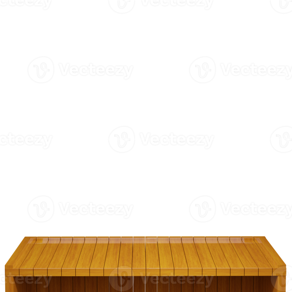 Wooden table, wood table top front view 3d render isolated png