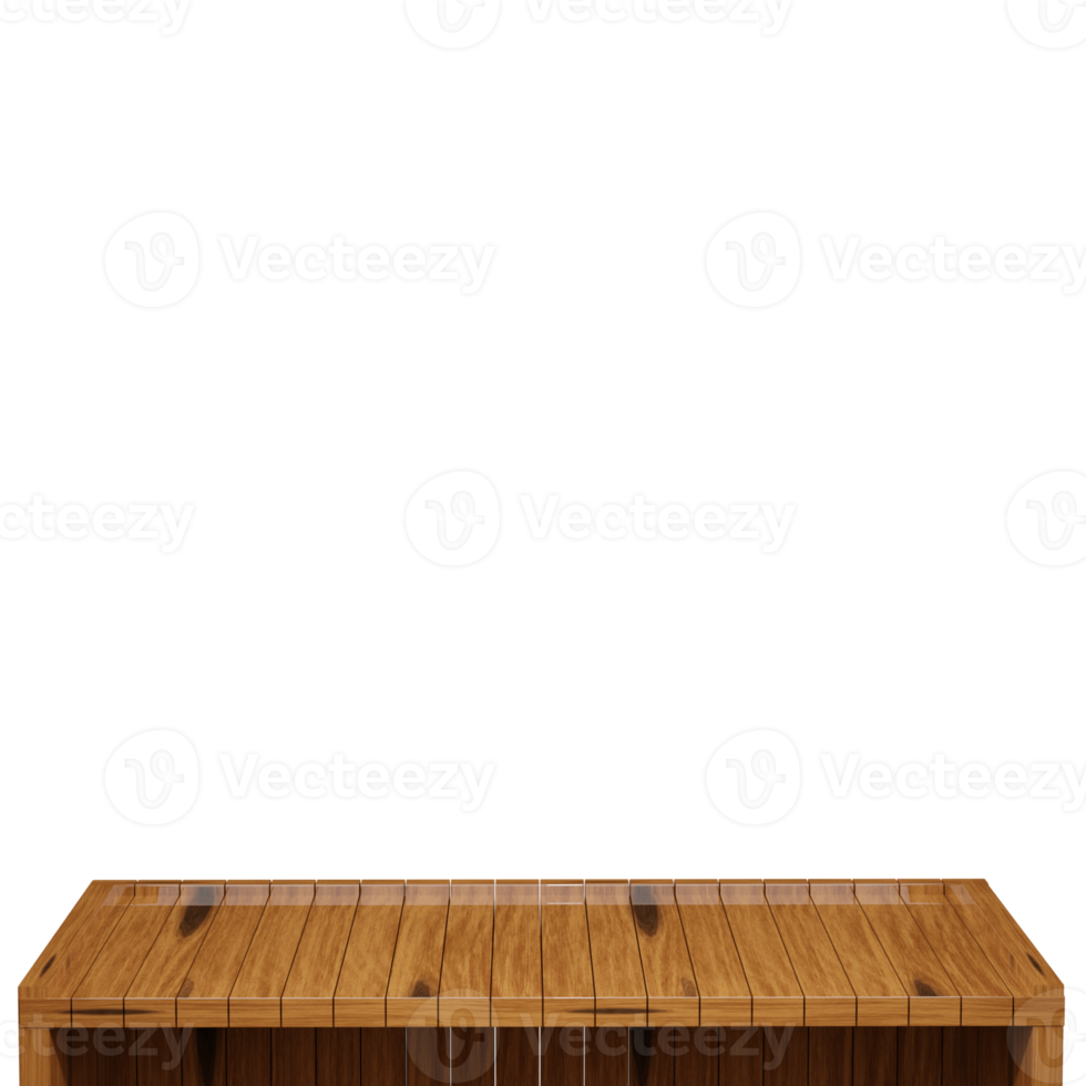 Wooden table, wood table top front view 3d render isolated png