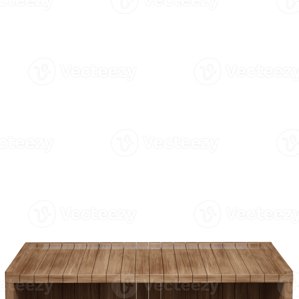 Wooden table, wood table top front view 3d render isolated png