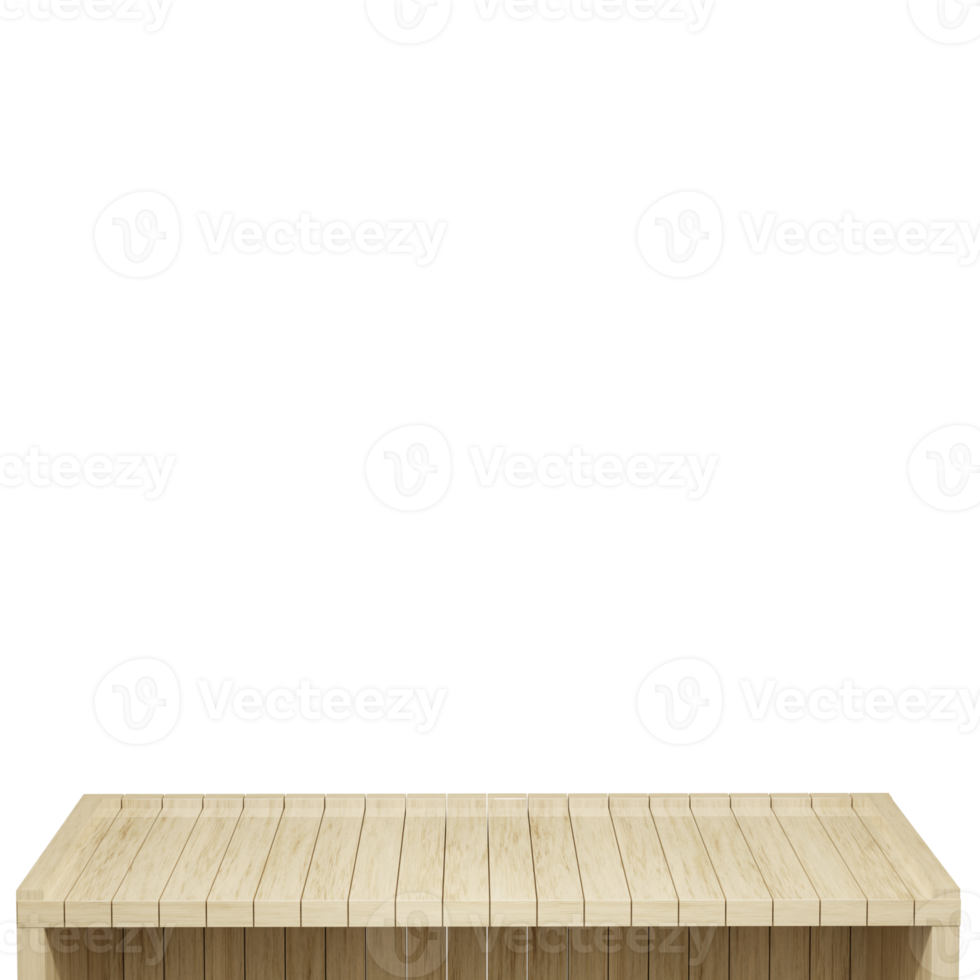 Wooden table, wood table top front view 3d render isolated png