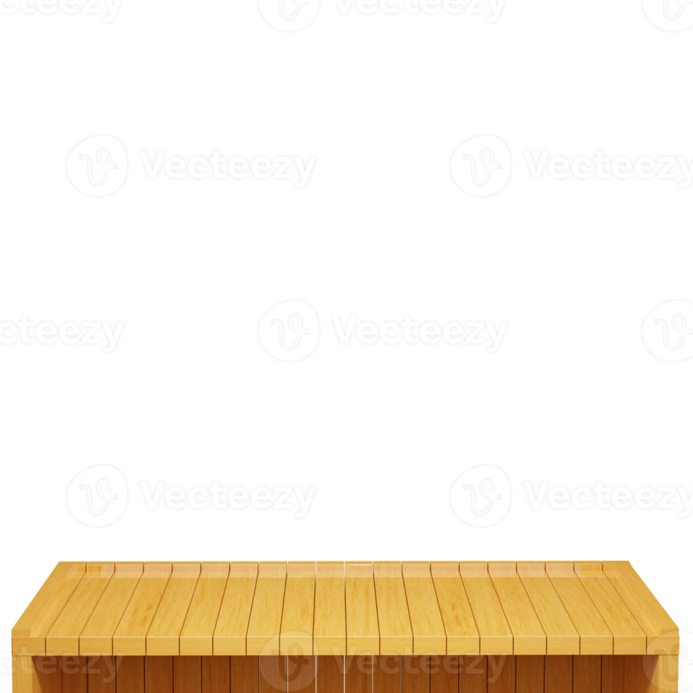 Wooden table, wood table top front view 3d render isolated png