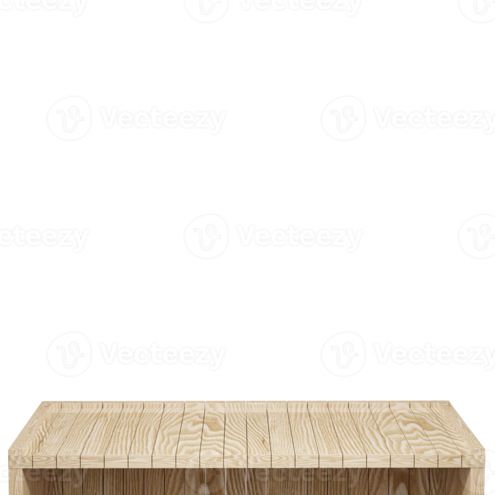 Wooden table, wood table top front view 3d render isolated png