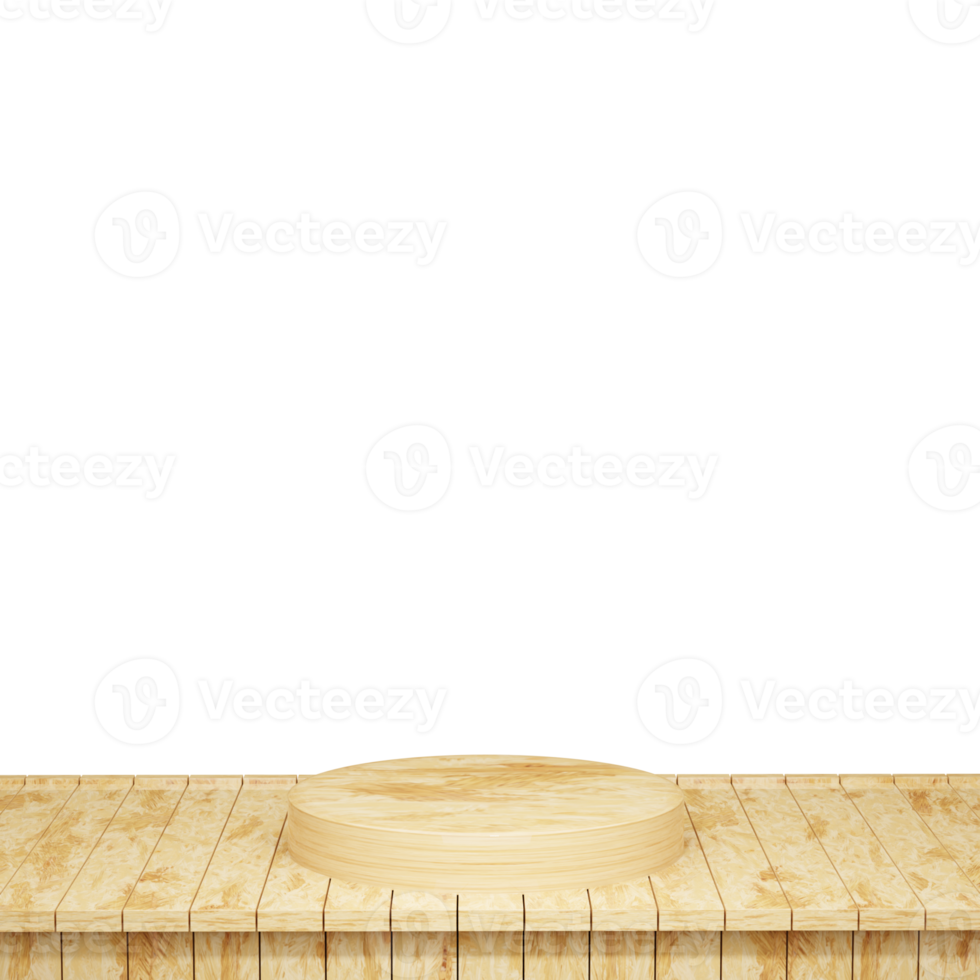 Wooden table, wood table top front view 3d render isolated png