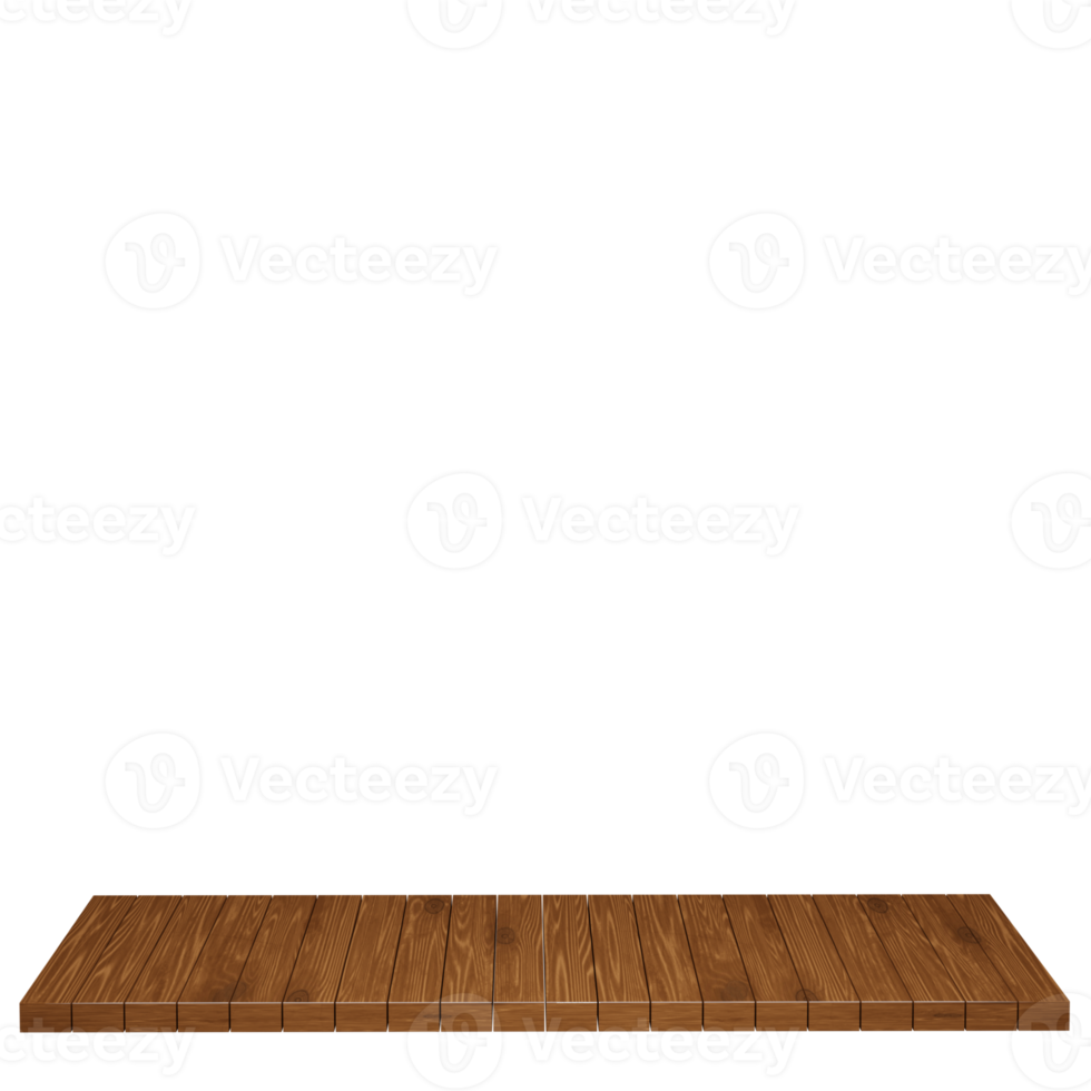 Wooden table, wood table top front view 3d render isolated png