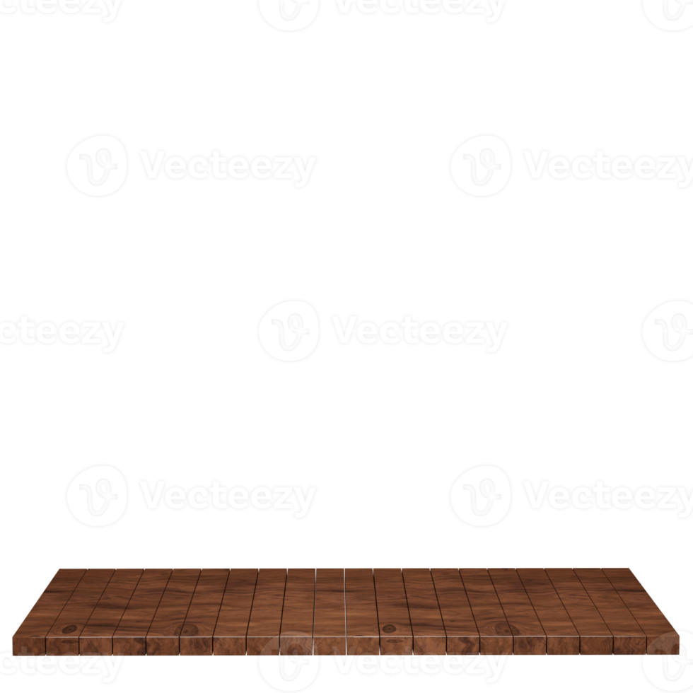 Wooden table, wood table top front view 3d render isolated png