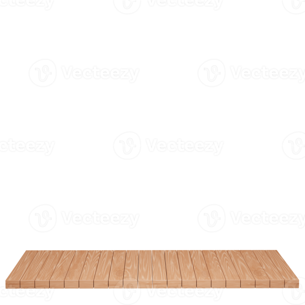 Wooden table, wood table top front view 3d render isolated png