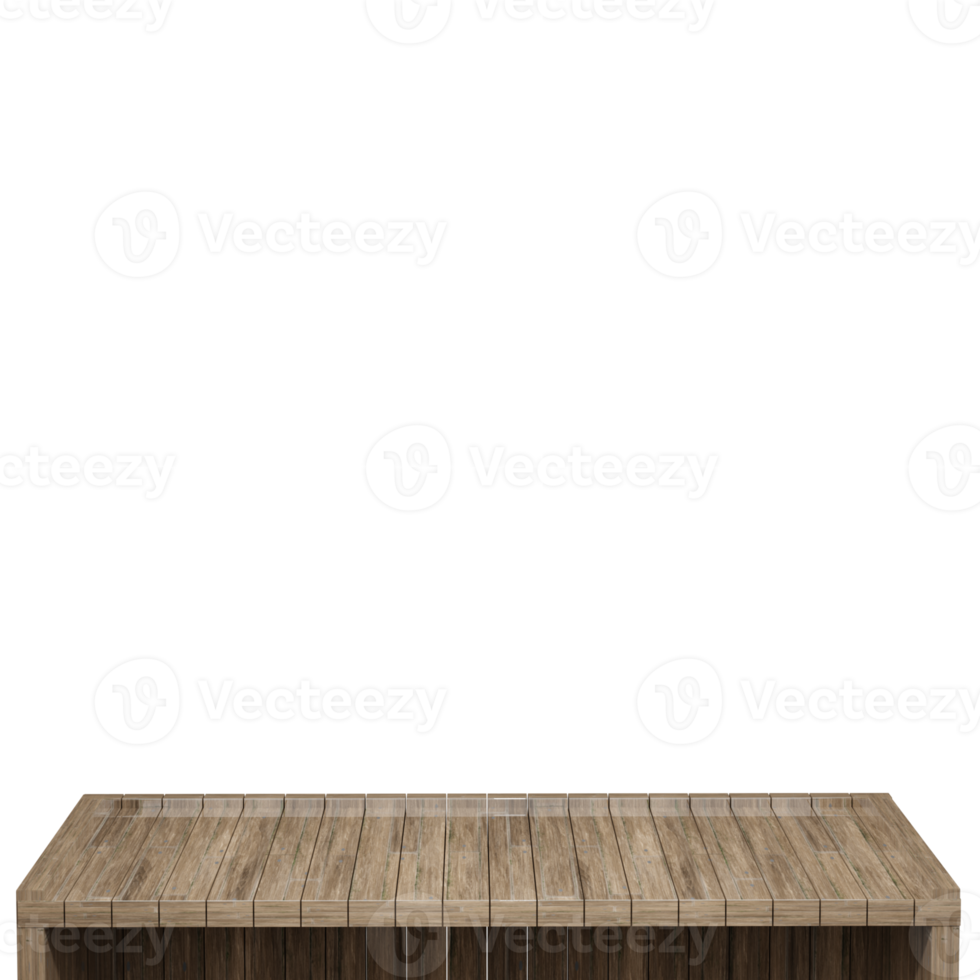Wooden table, wood table top front view 3d render isolated png
