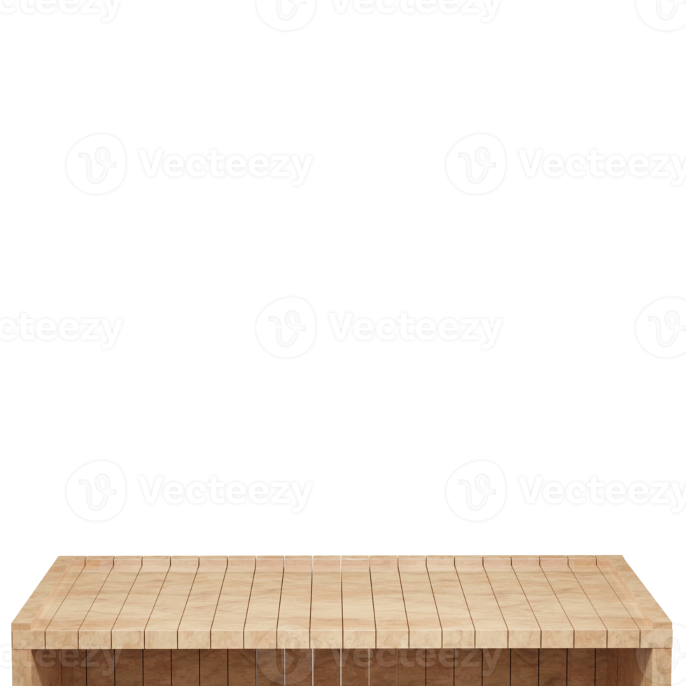 Wooden table, wood table top front view 3d render isolated png