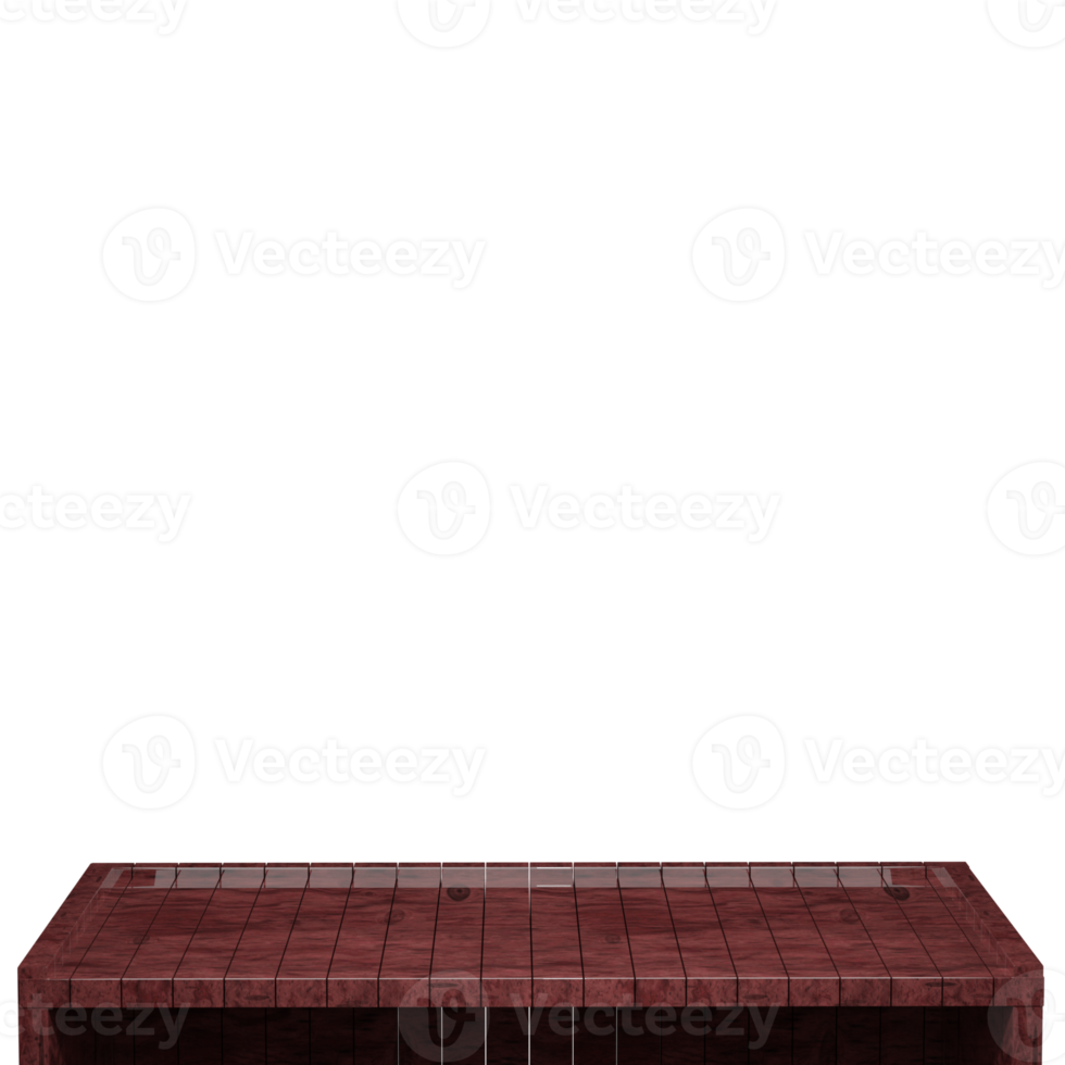 Wooden table, wood table top front view 3d render isolated png