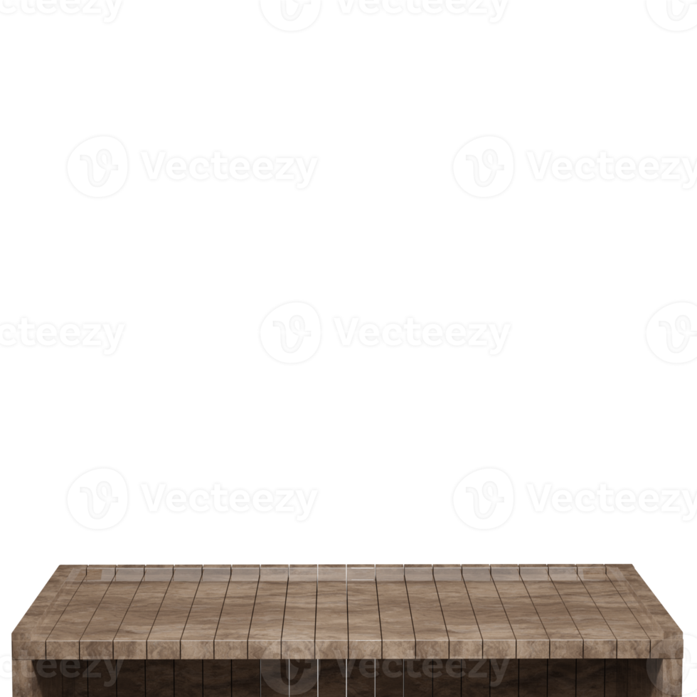 Wooden table, wood table top front view 3d render isolated png