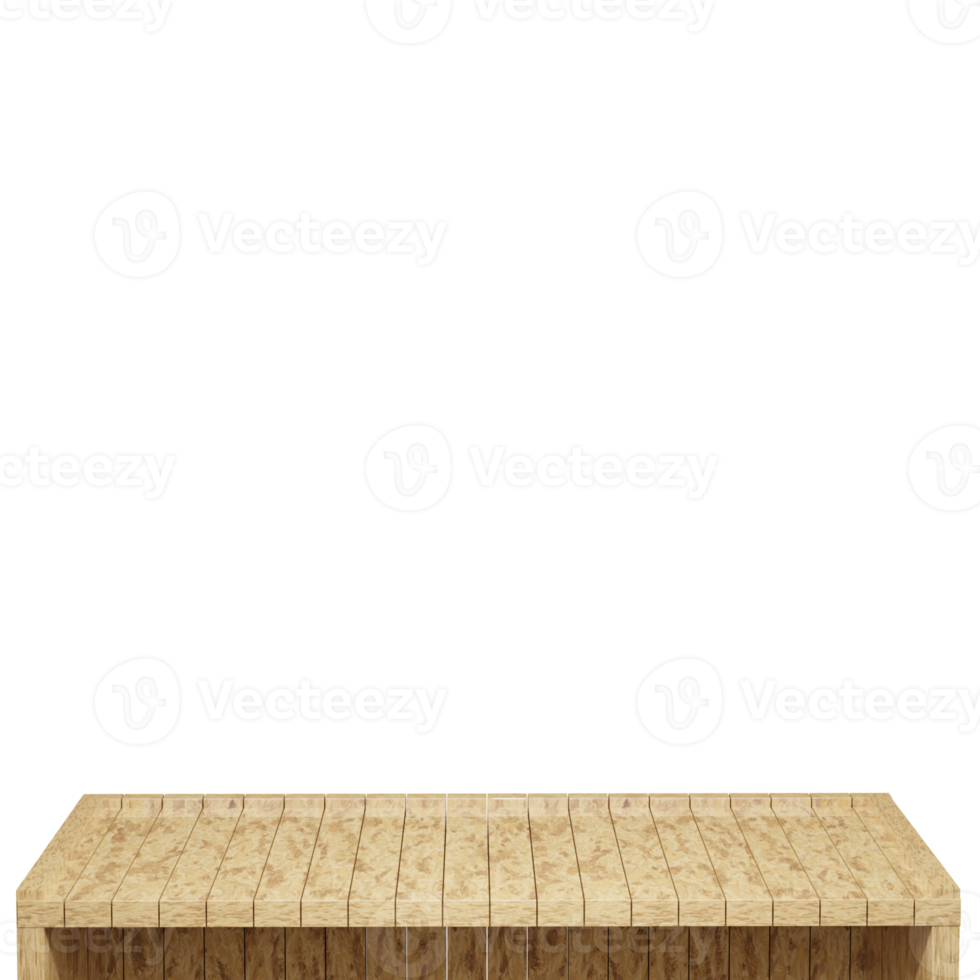 Wooden table, wood table top front view 3d render isolated png