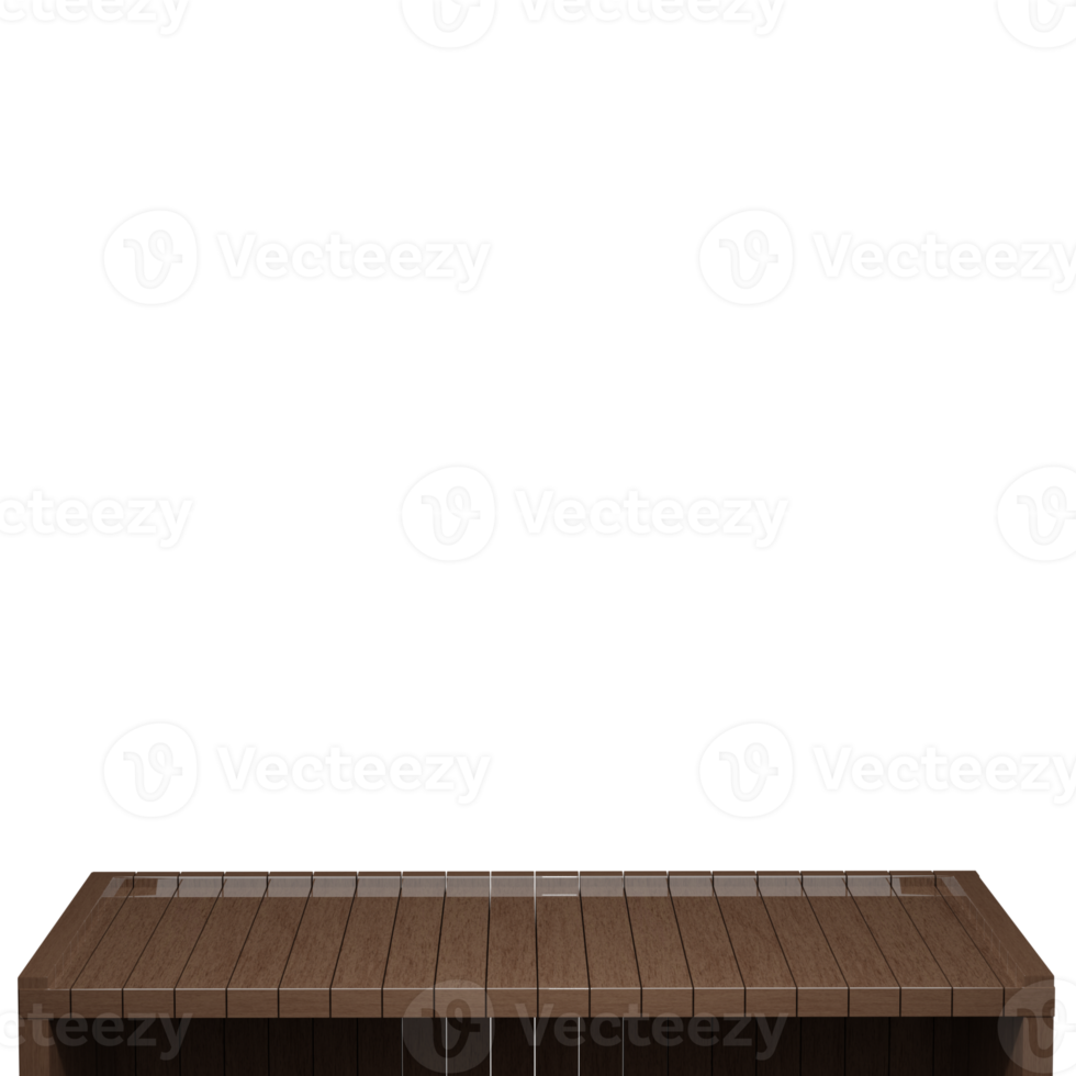 Wooden table, wood table top front view 3d render isolated png