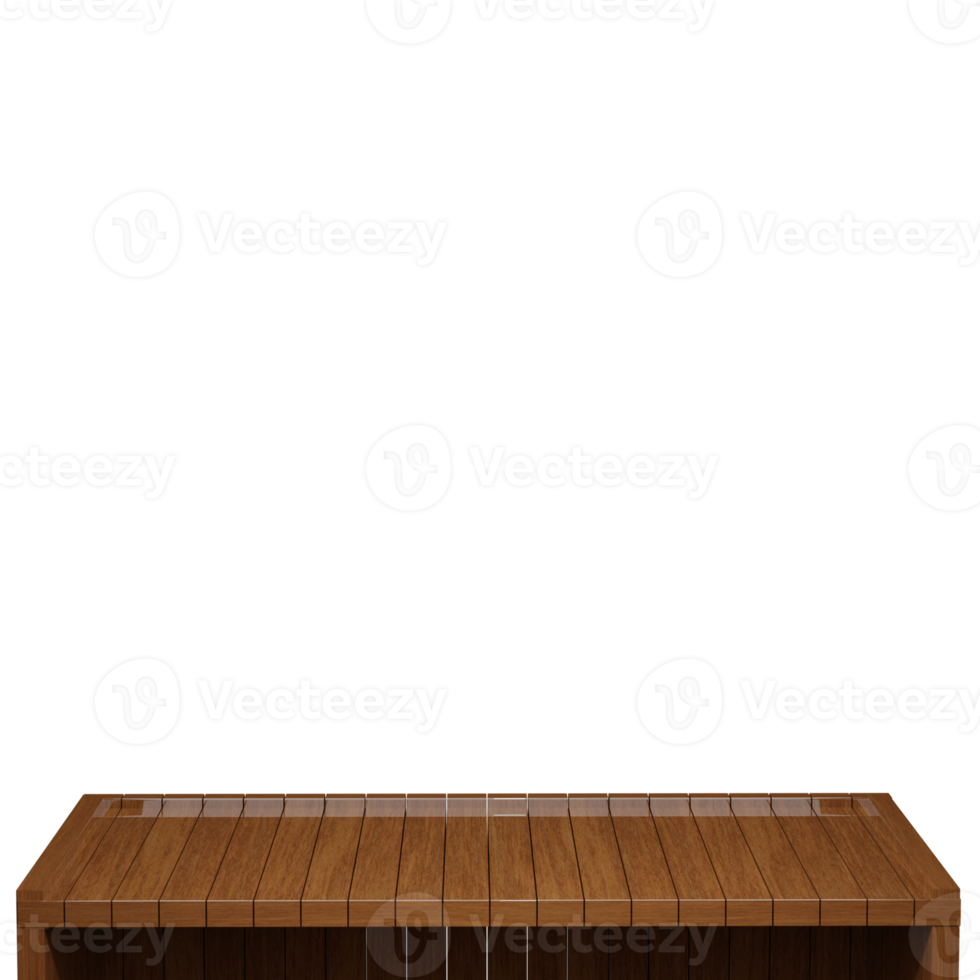 Wooden table, wood table top front view 3d render isolated png