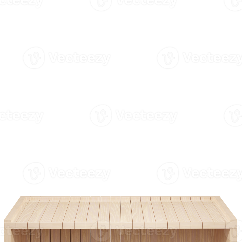 Wooden table, wood table top front view 3d render isolated png