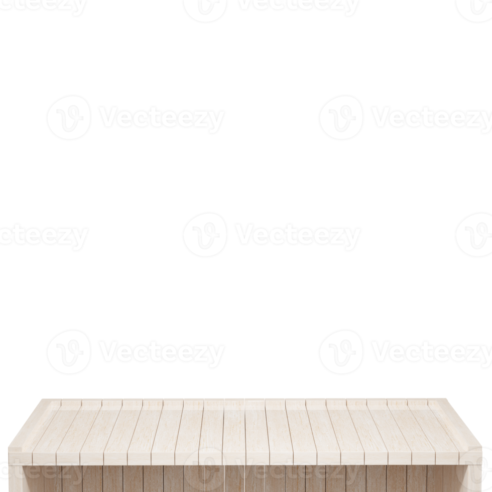 Wooden table, wood table top front view 3d render isolated png
