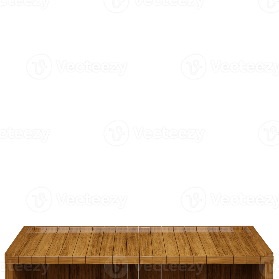 Wooden table, wood table top front view 3d render isolated png