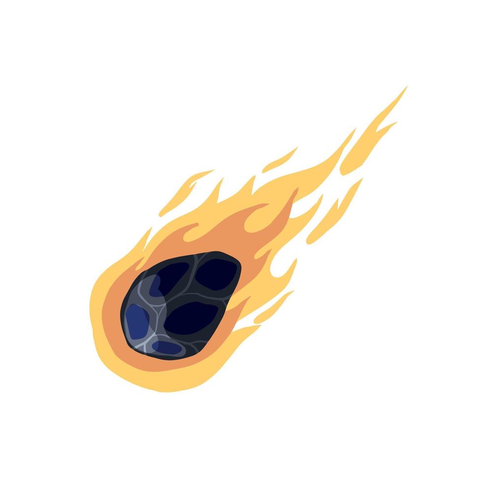 Flying asteroid, Burning comet. Astronomical object with tail vector design illustration. Dangerous explosive space object