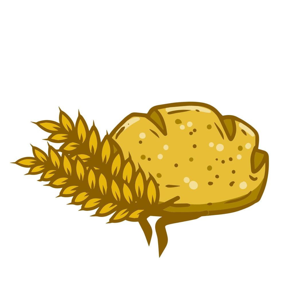 Ear of wheat and bread. The logo of the bakery. A natural product made from grain. Farm food. Cartoon illustration vector