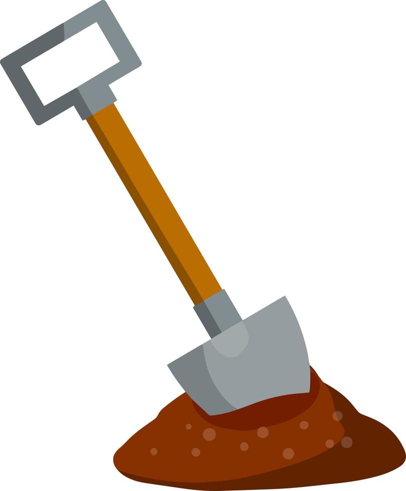 Shovel. Element of farms and villages. Wood brown tool. Cartoon flat illustration isolated on white background. Digging hole. vector