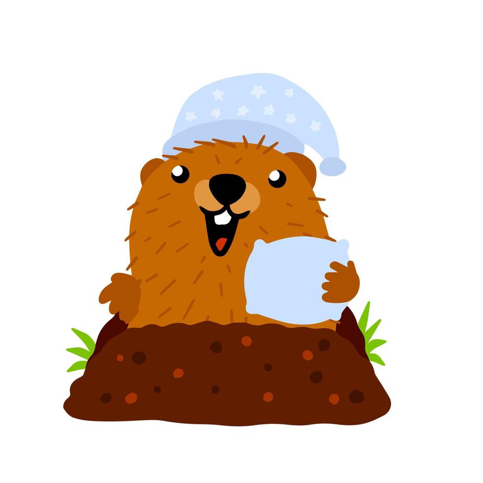 marmota día. gracioso marmota. linda personaje de febrero día festivo. animales de bosque roedor con un marrón piel. plano dibujos animados ilustración vector