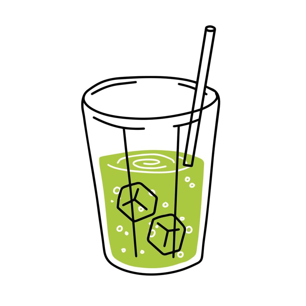verde té compañero o mojito verano refrescante beber. cóctel en vaso. de moda contorno dibujos animados aislado en blanco vector