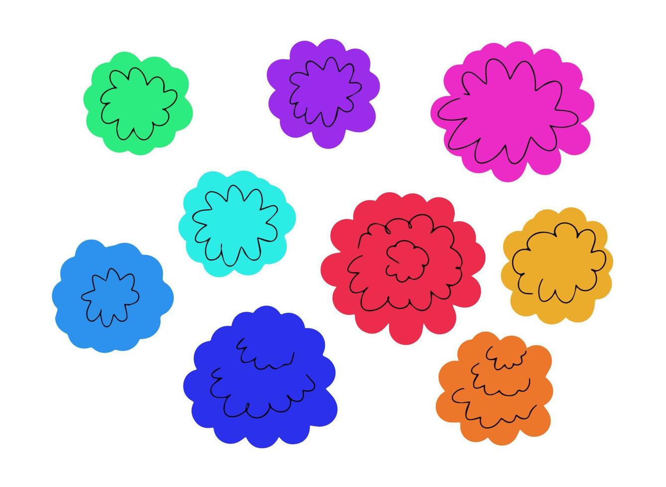 Set of abstract shapes. Geometric multicolored base form for simple floral prints. Flat kids cartoon doodle vector