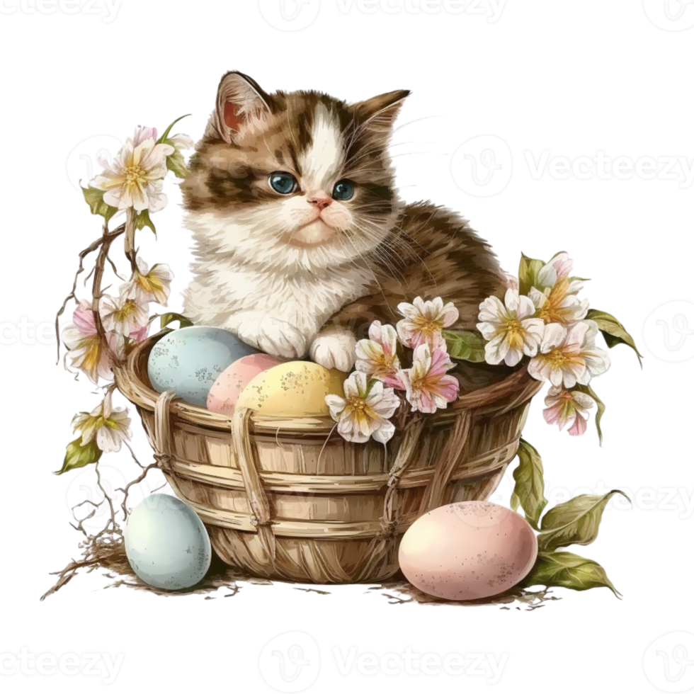 Pasqua gatto nel cestino clipart png