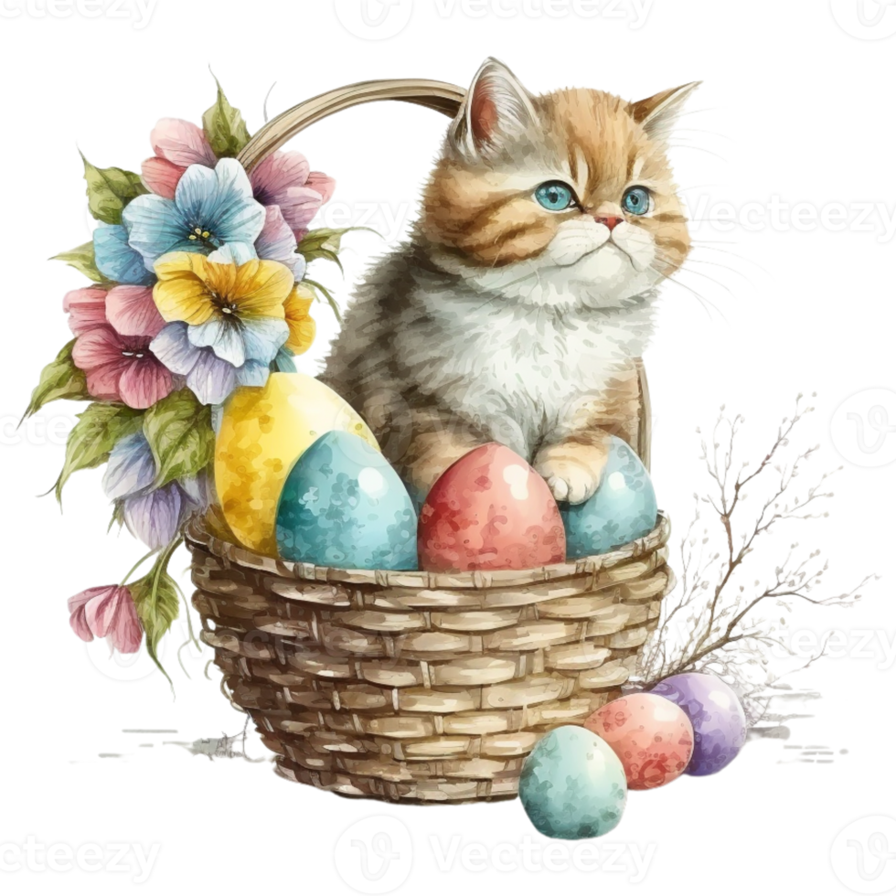 Pâques chat dans panier clipart png