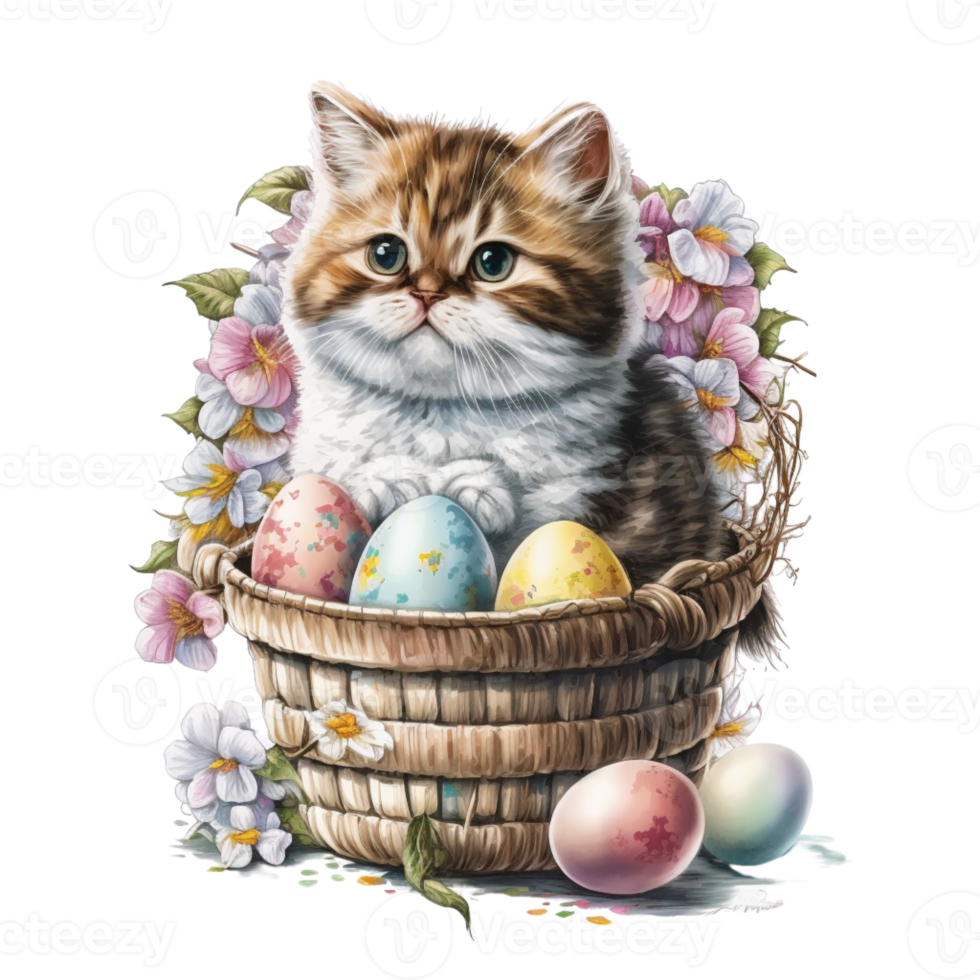 Pascua de Resurrección gato en cesta clipart png