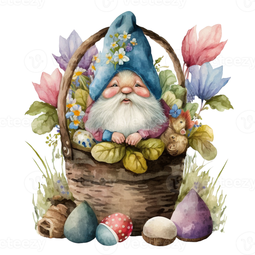 Easter Gnome and Eggs Basket Sublimation Design png