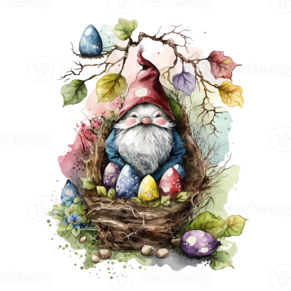 Easter Gnome and Eggs Basket Sublimation Design png