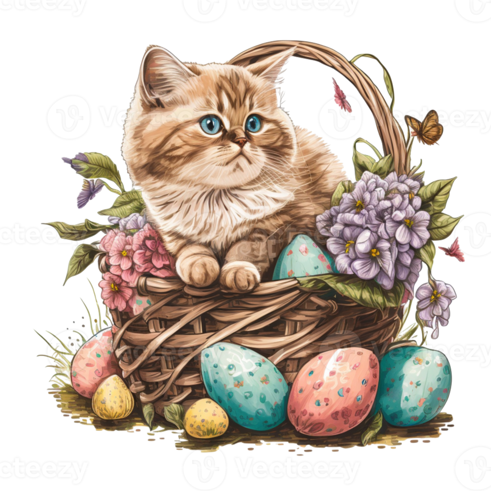 Pascua de Resurrección gato en cesta clipart png